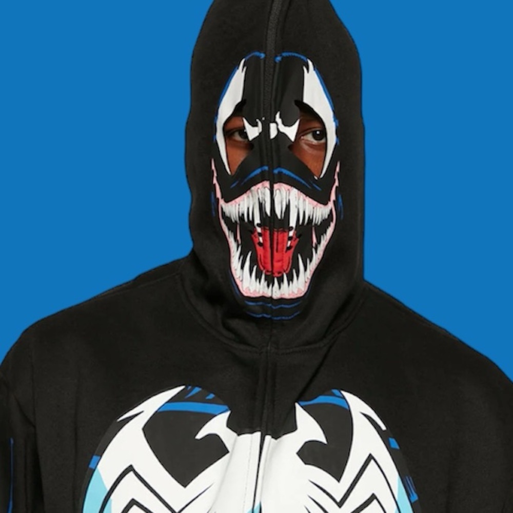 Mens Marvel Venom Full Zip Full Mask Costume Hoodie - Size M - Picture 1 of 6